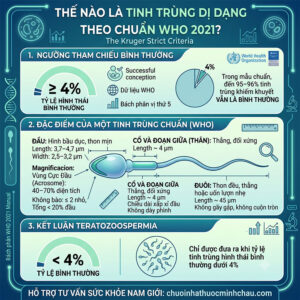 Thế nào là tinh trùng dị dạng theo chuẩn WHO 2021 - Tiêu chuẩn Kruger và kích thước tinh trùng chuẩn