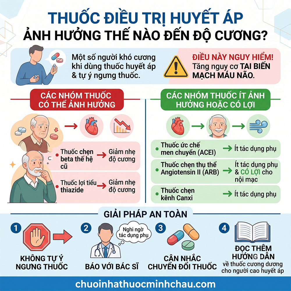 Thuốc điều trị huyết áp ảnh hưởng thế nào đến độ cương và 4 bước xử trí an toàn