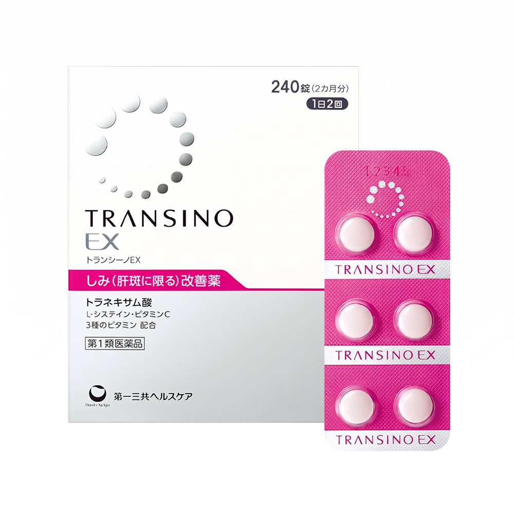 Hộp và vỉ viên uống trị nám trắng da Transino EX 240 viên chính hãng Daiichi Sankyo Nhật Bản tại Chuỗi Nhà Thuốc Minh Châu