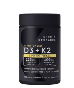Lọ viên uống Sports Research Plant-Based D3 + K2 5000 IU with MK-7 160 viên nang mềm của Mỹ
