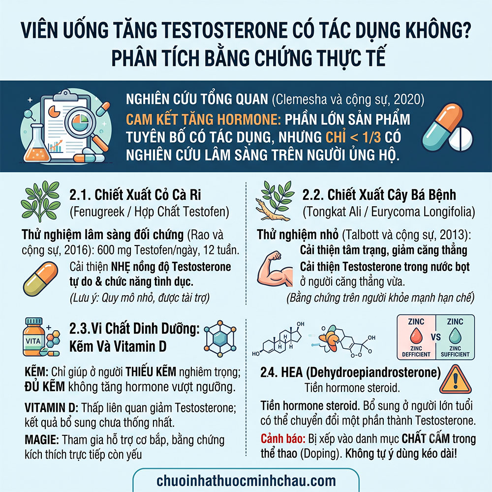 Viên uống tăng testosterone có tác dụng không phân tích bằng chứng thực tế từ nghiên cứu Clemesha 2020